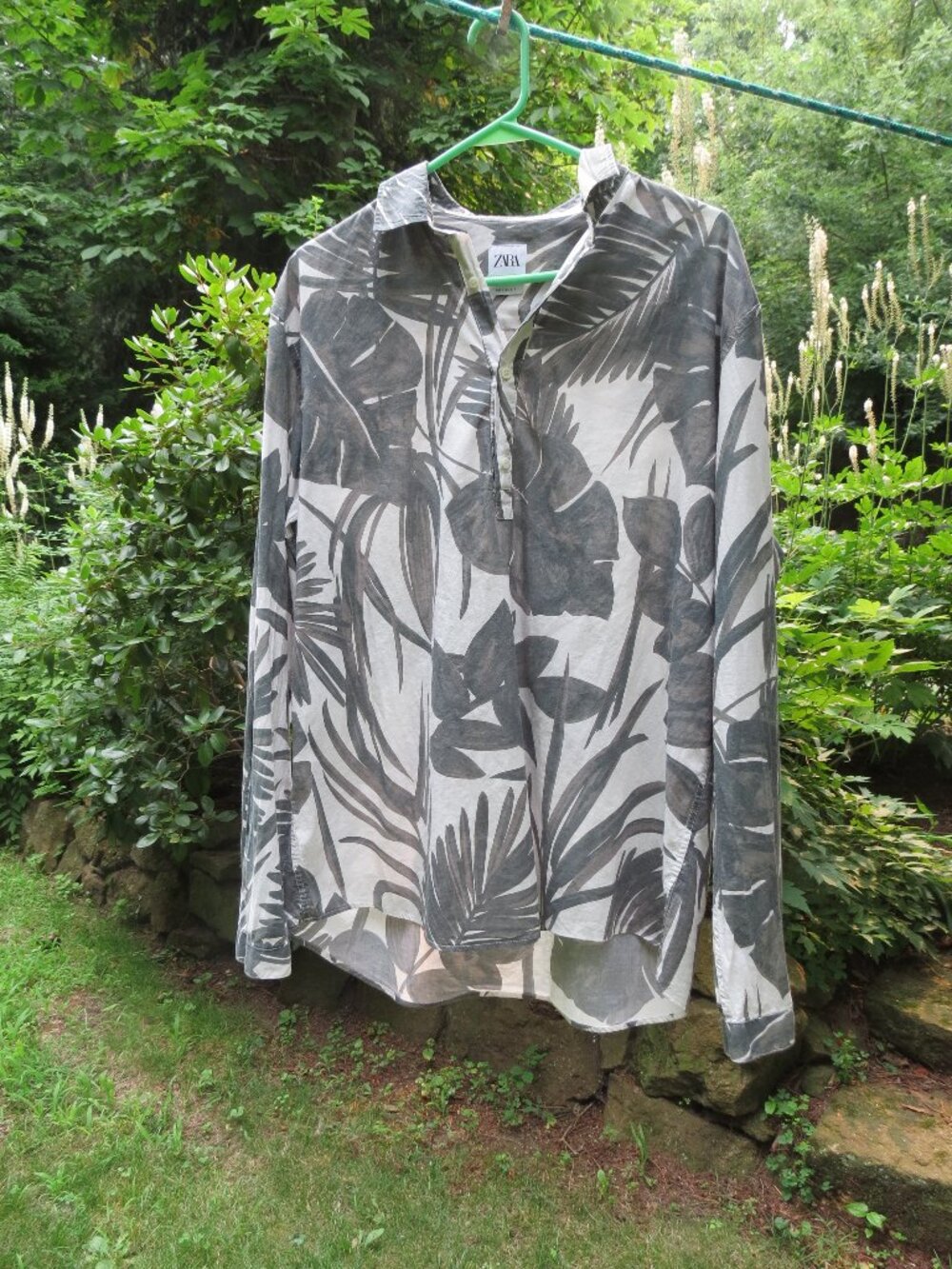 ZARA Tropical Leaf Print Long Sleeve Top Blouse Relaxed Fit